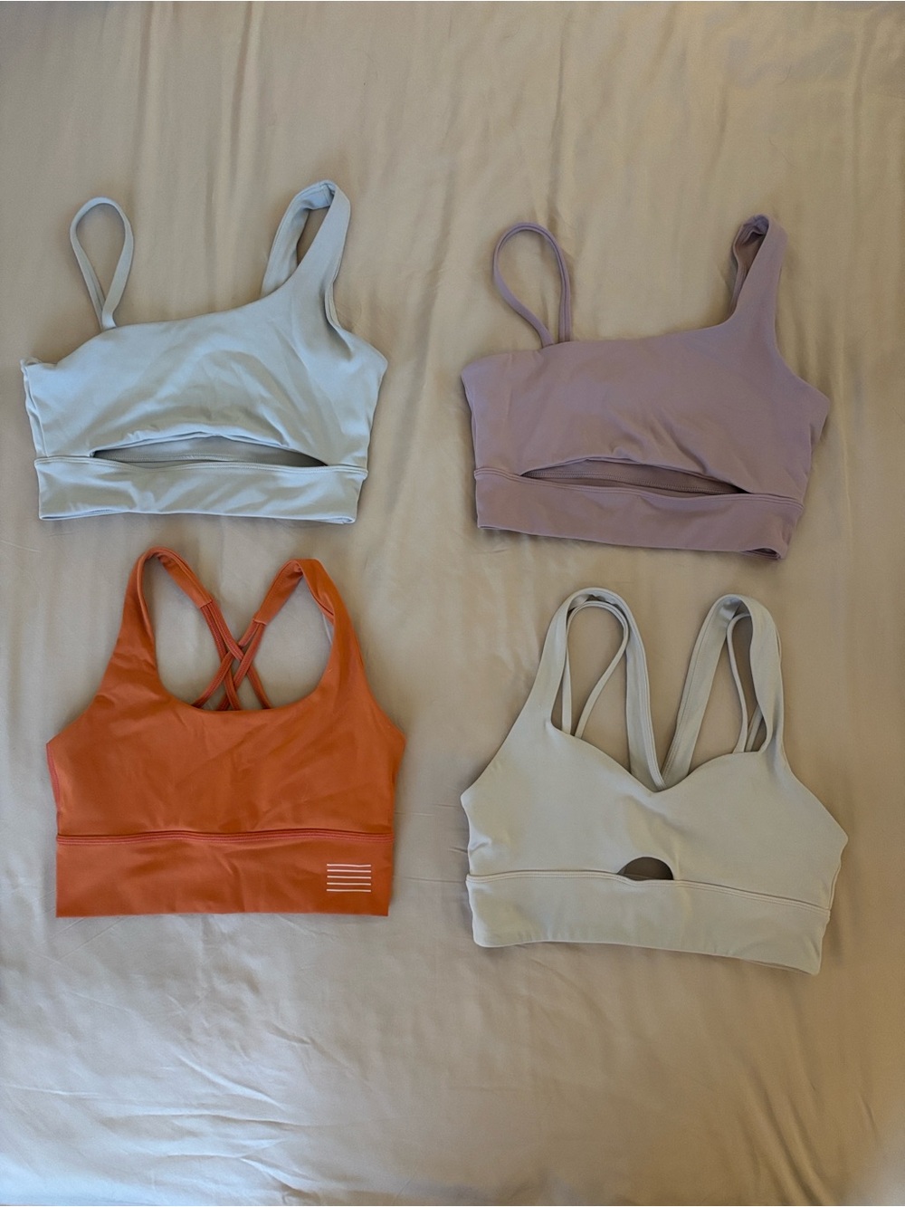 Women’s Strappy Sports Bra Bundle - Lavender, Light Gray, Orange, Beige